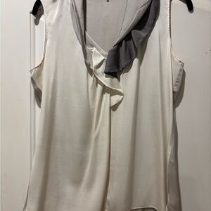 Elie Tahari Cream and Gray Satin Blouse